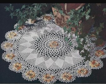 IVORY PEDALS & SAGE Lace Doily 43" SQ Table Topper Doily Daisy IVORY PEDALS & SAGE Lace Doily 43" SQ Table Topper Doily Daisy