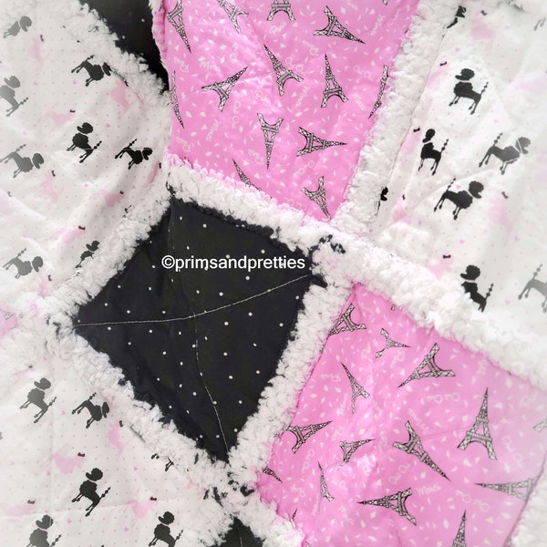 Paris Poodles Eiffel Tower Baby Girl Rag Quilt (2- sold seperately)