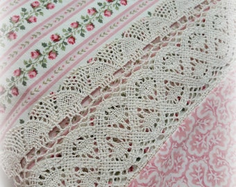 16 x 20 Buckwheat Hull Pillow & Pillowcase, Roses, Trellising, Crochet Trim