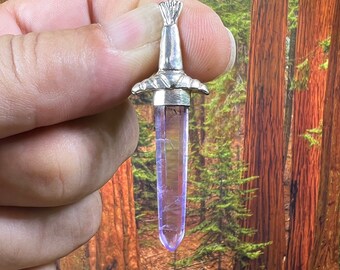 Amethyst Crystal in a Sterling Silver Swords of Stone Pendant SOS2013 Take Up The Sword, Cut Through All The Darkness In Your Life