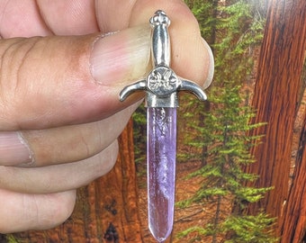 Amethyst Crystal in a Sterling Silver Swords of Stone Pendant SOS2012 Take Up The Sword, Cut Through All The Darkness In Your Life