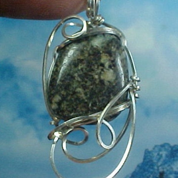 Preseli Bluestone Sterling Silver Wire Art Pendant 107 Incomparable for Awakening Avalon, Druid, Stonehenge, Merlin and Arthurian Energies