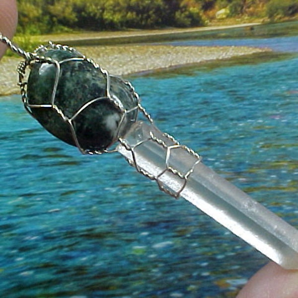 Preseli Bluestone Tangerine Crystal Wand Sterling Pendant 009 Awakening Avalon, Druid, Stonehenge and Merlin Energies & Knowing