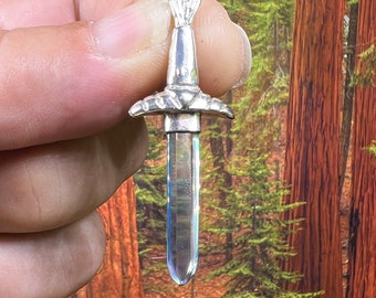 Aqua Aura Crystal Sterling Silver Swords of Stone Pendant SOS2019 Take Up The Sword, Cut Through All The Darkness In Your Life