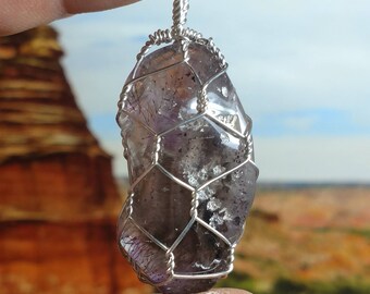 Agape Crystal Tumble Stone Sterling Silver Wire Art Pendant WP007 With Super Fine Minerals, Sacred Seven