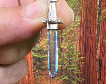 Aqua Aura Crystal Sterling Silver Swords of Stone Pendant SOS2017 Take Up The Sword, Cut Through All The Darkness In Your Life