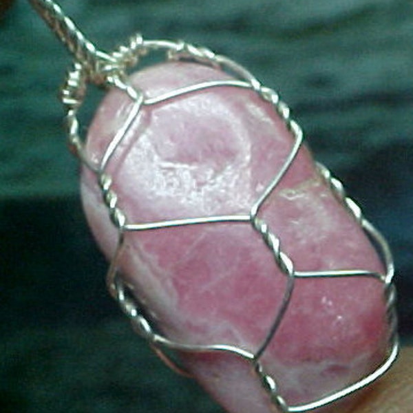 Rhodochrosite Tumbled Gemstone Wire Art Pendant Change Your World And Bring Love, And Your Dreams To Fruition e001