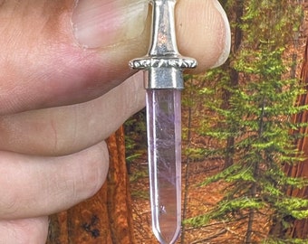 Amethyst Crystal in a Sterling Silver Swords of Stone Pendant SOS2010 Take Up The Sword, Cut Through All The Darkness In Your Life
