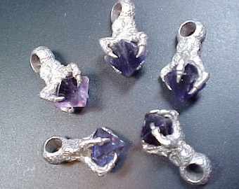 Purple Fluorite Octahedron Crystal in Sterling Dragon Talon Pendant Awakening Ancient Knowing Bringing Order to Chaos