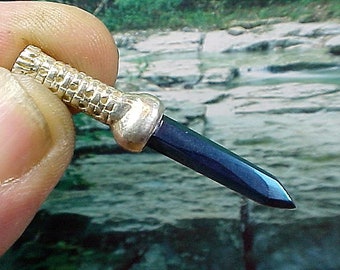 Cobalt Blue Aura Crystal Katana Sterling Swords of Stone Pendant sos027