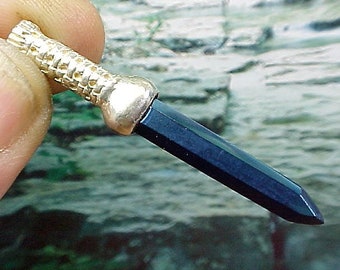 Cobalt Blue Aura Crystal Katana Sterling Swords of Stone Pendant sos032