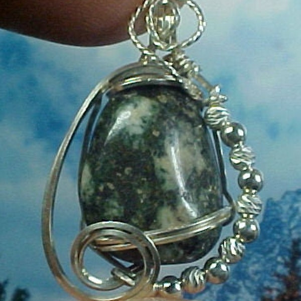 Preseli Bluestone Sterling Silver Wire Art Pendant 111 Incomparable for Awakening Avalon, Druid, Stonehenge, Merlin and Arthurian Energies