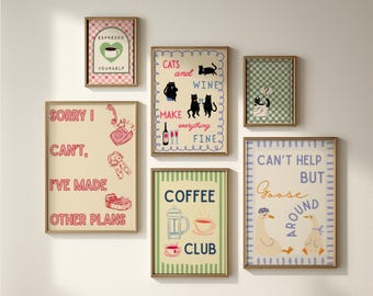 Set di 6 stampe artistiche digitali da parete / Stampe massimaliste / File PNG ad alta risoluzione / Decorazioni da parete per gallerie / Arte moderna stampabile