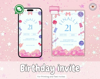Invito di compleanno modificabile / Modello digitale / Download immediato