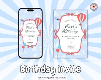 Invito di compleanno blu / Invito di compleanno digitale modificabile per bambini - Modello di invito per festa personalizzabile - Download immediato