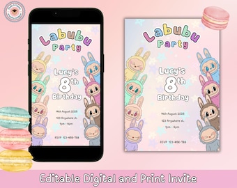 Invito di compleanno Labubu / Modello Canva modificabile / Download immediato / Invito Labubu / Festa Labubu / I mostri.