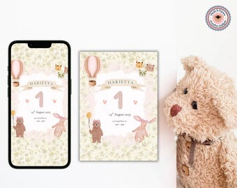 Invito per il primo compleanno / Invito digitale per la festa dei bambini / Invito a tema per bambini / Modello modificabile / Download immediato / Invito carino
