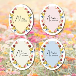 Cartões de lugar florais, cartões de nome de casamento, Canva personalizados editáveis e download digital, crachá de jantar elegante,