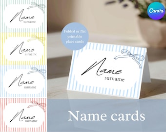Modello di segnaposto stampabile, Canva personalizzabile, modificabile e scaricabile digitalmente, etichetta con nome per cena di classe, calligrafia elegante e minimalista per matrimonio