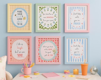 Set di 6 stampe da parete motivazionali / Citazioni stampabili / Download digitale / Decorazioni pastello estetiche / A4 A5 8 x 10 pollici / Ufficio Camera da letto