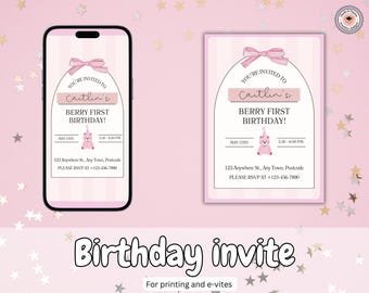 Invito di compleanno rosa / Invito di compleanno modificabile / Modello digitale / Download immediato