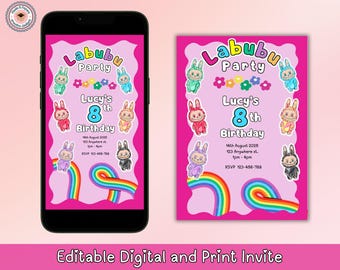 Labubu Birthday Invitation | Editable Canva Template | Instant Download | Labubu Invite | Labubu Party | The Monsters.