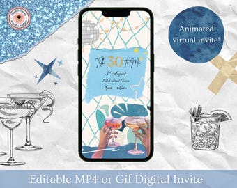 Invito digitale per feste / Invito animato per il 30° compleanno / Modello Canva modificabile / Download immediato / Invito elettronico video personalizzato