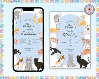 Compleanno per bambini / Invito a tema gatto / Compleanno a tema gatto / Stampabile carino per bambini / Invito digitale / Download immediato