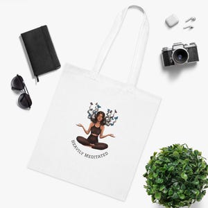 Heavily Meditated Cotton Tote Bag,Mindfulness Tote Bag,Gift for Yoga Lovers,Gift for Her,Meditation Gift,Boho tote bag,Hippy Vibes,Zen Gift