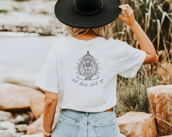 Let dass Sh * t Go, lustiges Yoga T-Shirt, Unisex Kurzarm Shirt für Meditation Liebhaber, Geschenk Yogis, Yoga-Liebhaber Geschenk, Weihnachten