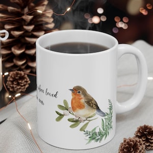 Wanneer roodborstjes verschijnen, mok Robin, dierbaren in de hemel, dierbaren gepasseerd, attent cadeau, leuke mok, cadeau voor beste vriend, dierbaren zijn dichtbij, beker
