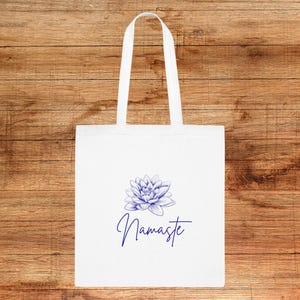 Namaste Lotus Flower Cotton Tote Bag,Gift for Yoga Lovers,Meditation gift,Gift for Wellness Lovers,boho yoga clothing,Zen Gifts,Lotus flower