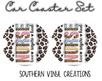 Nurse Leopard Print Car Coaster Set