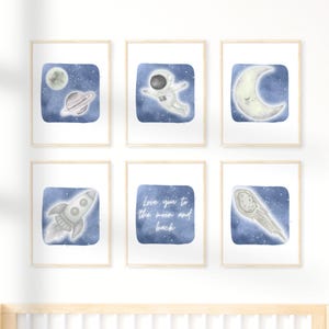 Space Nursery Wall Art Set: Watercolor Moon & Astronaut Prints (digital ...
