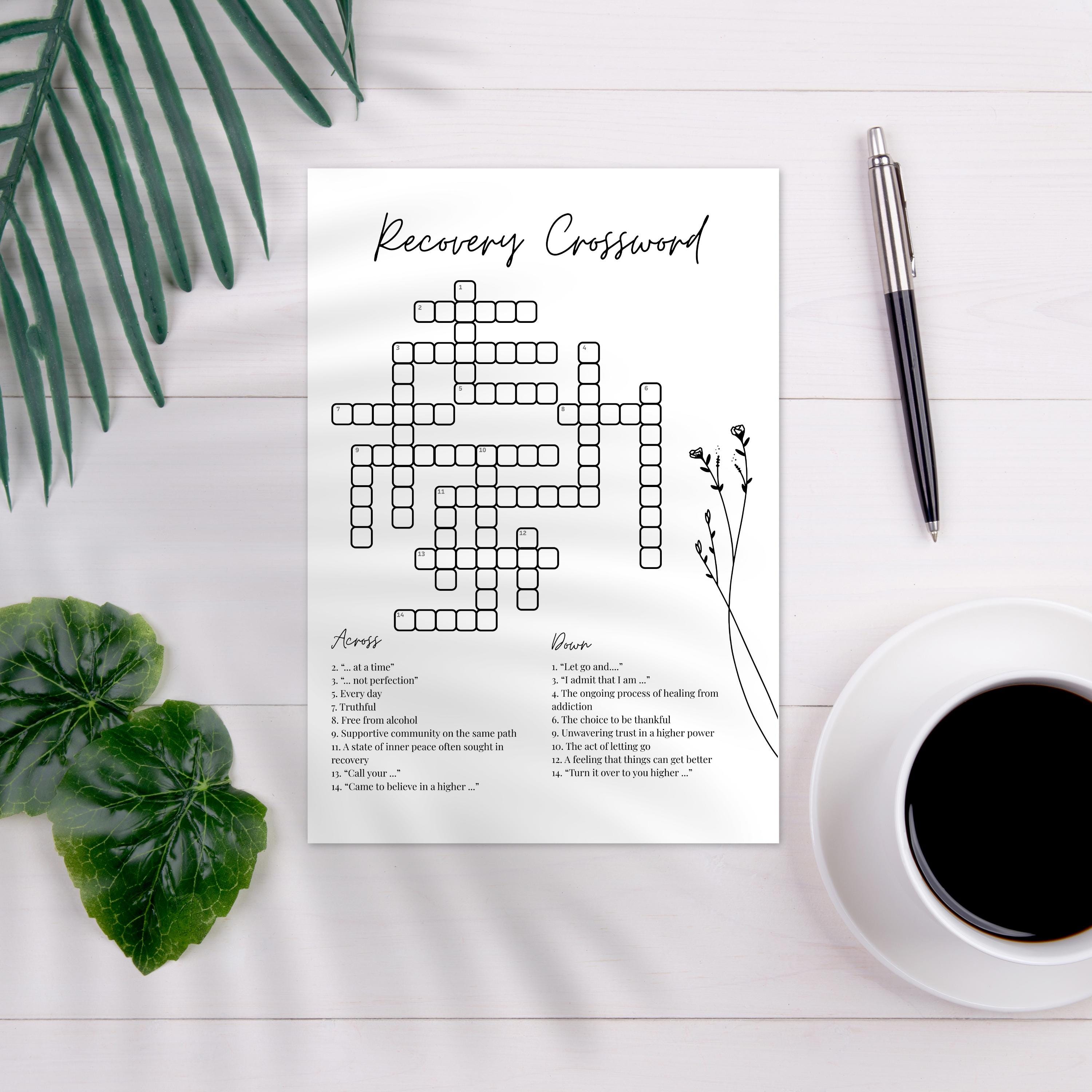 Recovery crossword game + answer key | 12 steps recovery boredom ...