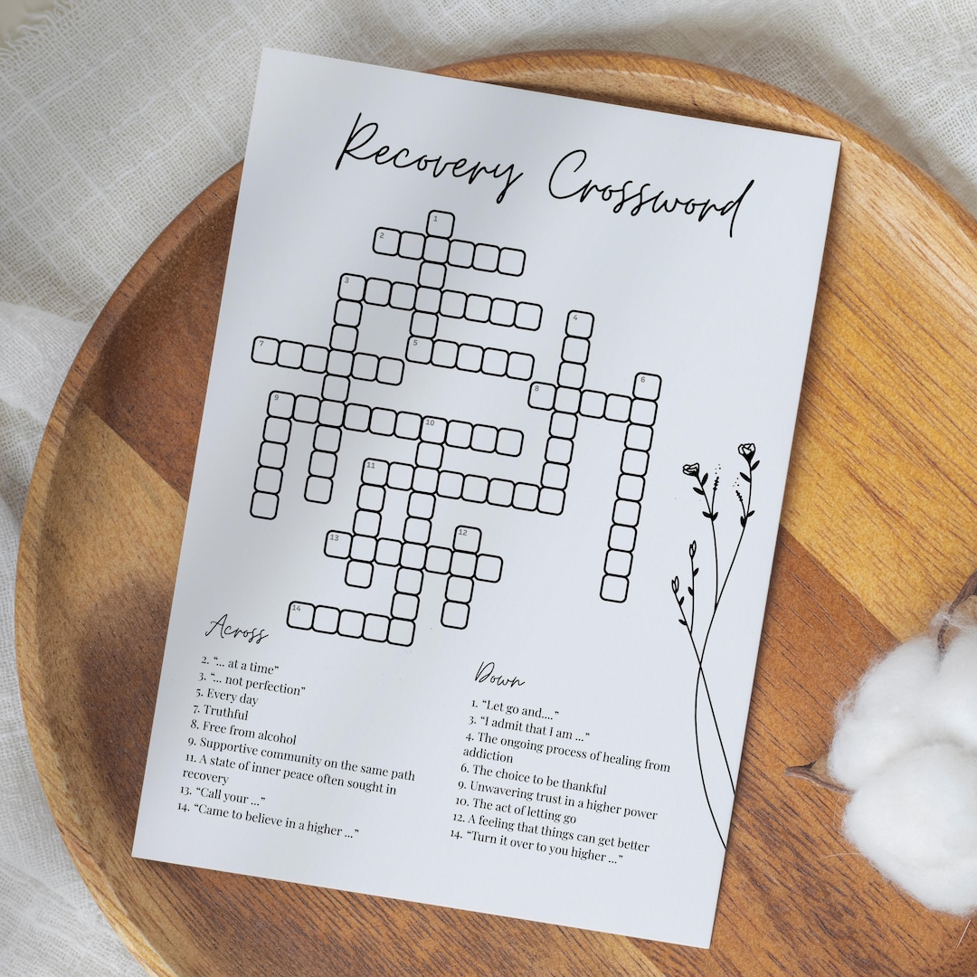 Recovery crossword game + answer key | 12 steps recovery boredom buster |  instant download pdf + jpg - etsy