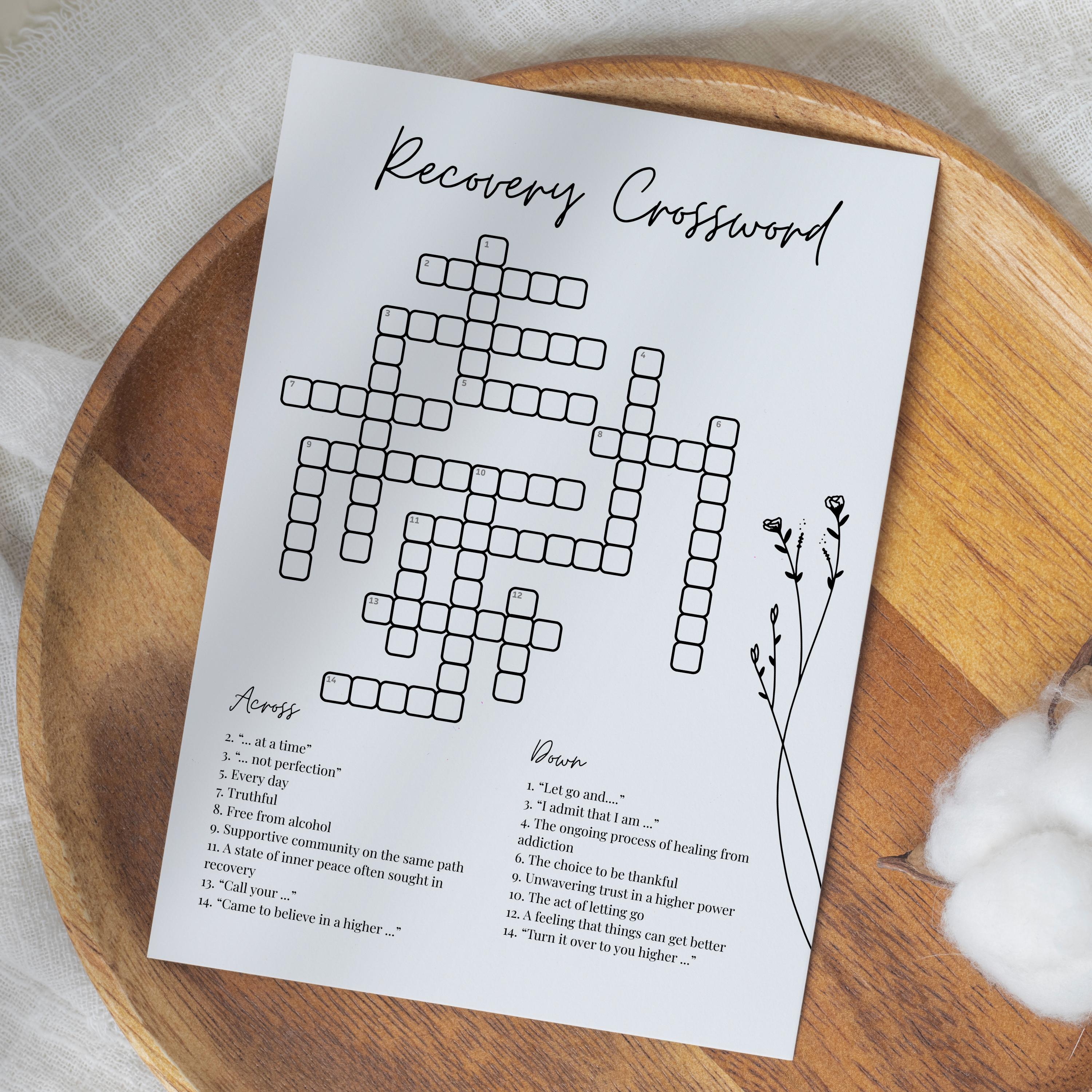 Recovery crossword game + answer key | 12 steps recovery boredom ...