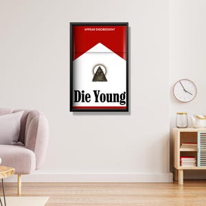 Poster retrò ironico degli anni '60 con scatola di sigarette / Arte murale vintage per bar, dormitori e lounge / Download digitale istantaneo in più dimensioni