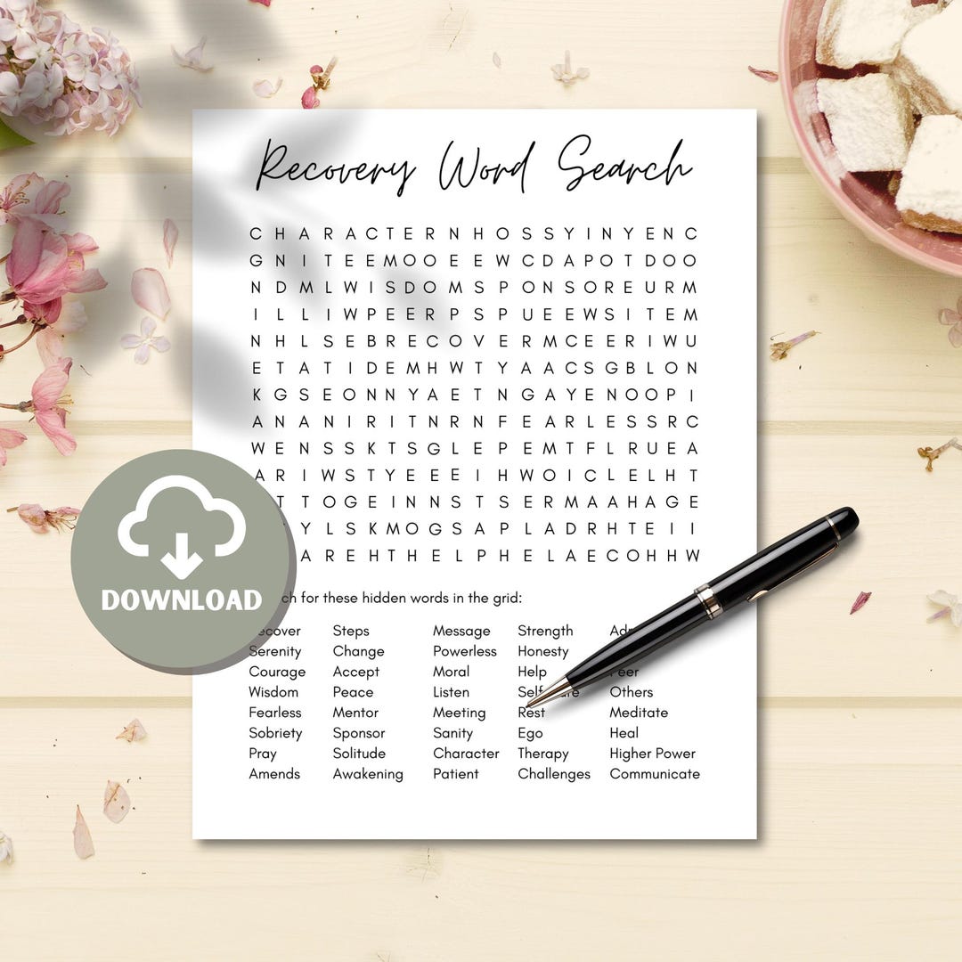 Recovery Word Search Printable | PDF JPG | 8.5 X 11 Inch | Digital ...