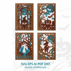 Layered Halloween Shadow Box SVG Laser Cut Files Spooky Forest Wall Art Panel DXF