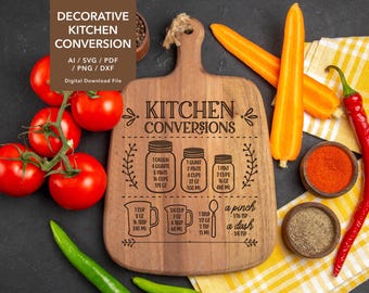 Tabla de cortar SVG, Conversiones de cocina SVG, Glowforge SVG, Laser Svg, Png, Archivos Svg para Cricut, Descargas de diseños de sublimación