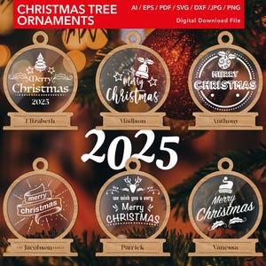 Personalized Christmas Ornament SVG bundle 2 Layers Ornament Laser Cut Files Christmas Tree Decorations Hanging Bauble Digital Download SVG