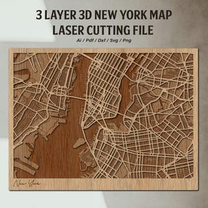3D-meerlaagse New York kaart SVG-bestanden sjabloon, lasergesneden bestanden beschikbaar in dxf, svg, pdf, ai