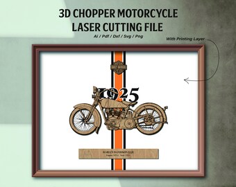 Laserskuren gammal choppermotorcykel / 3D-laserskärningsfil / laserskärande motorcykelaffisch SVG / 3D-väggkonst / presentidé