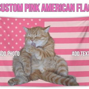 Custom Photo Pink USA Flag Tapestry – Add Photo & Text – Personalized Your Own Flag Tapestry – Personalized Pink American Flag Tapestry