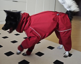 Full Body Dog Raincoat, Waterproof Hooded Pet Jacket, Reflective Mud Suit, Leash Hole