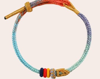 Handwoven Braided Cord Bracelet, Gradient Lucky Knot Wristband, Boho Surfer Anklet Jewelry