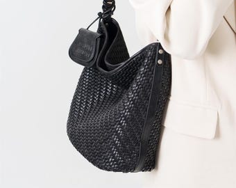 Woven Vegan Leather Hobo Bag, Braided Shoulder Bag with Detachable Pouch, Quiet Luxury Purse