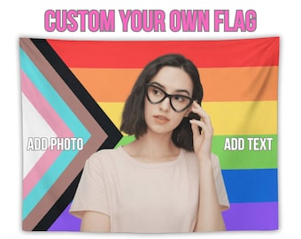 Custom LGBTQ+ Pride Flag Tapestry: Personalized Rainbow Flag with Image & Text