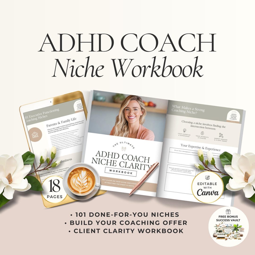 ADHD & Executive Function Coach Niche Clarity Workbook Canva Template ...